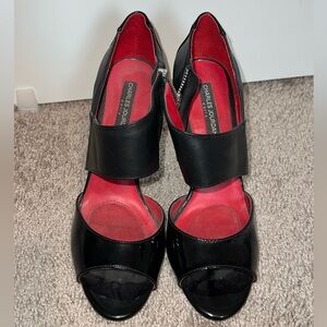 Charles Jourdan Womens Patent Leather Open Toe Stiletto Heels Black Size 8